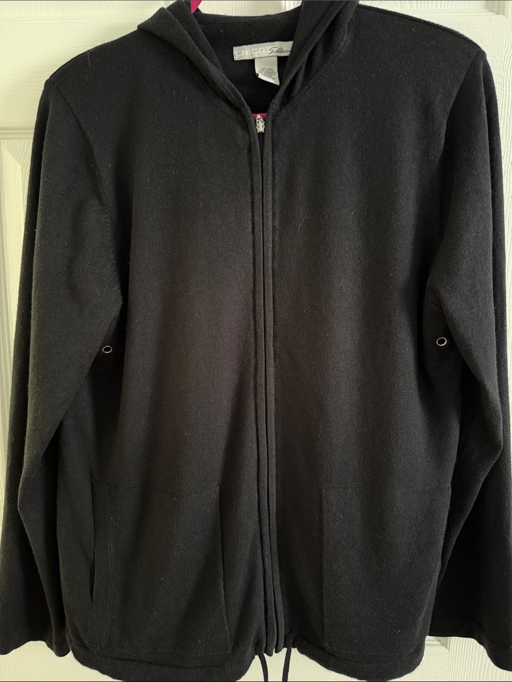 Chico's Platinum Black Zip-Up Hooded Cashmere Silk Sweater - size XL / 16